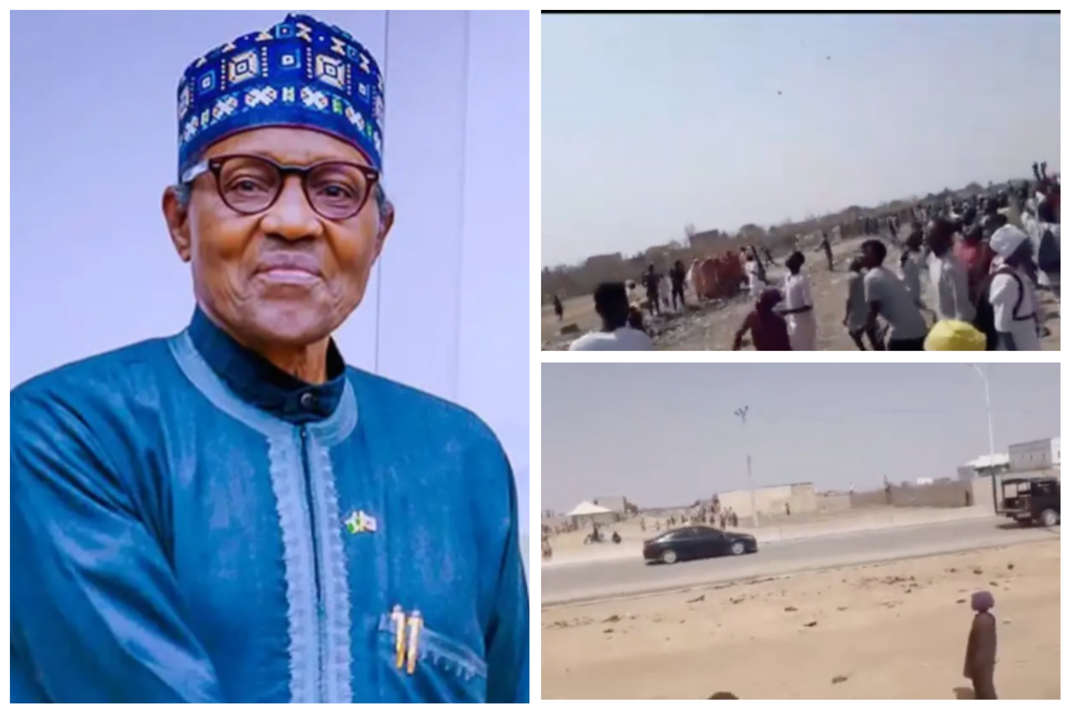 Watch Viral Video Of Moment President Buhari’s Convoy Was Attacked, Helicopter Stoned
