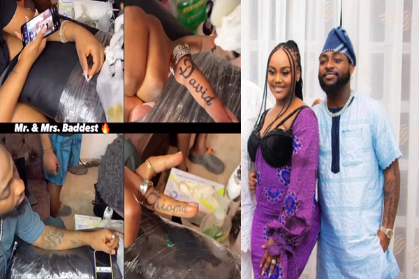 See Video As Davido And Chioma Tattoos Each Other’s Name On Ring Ringer