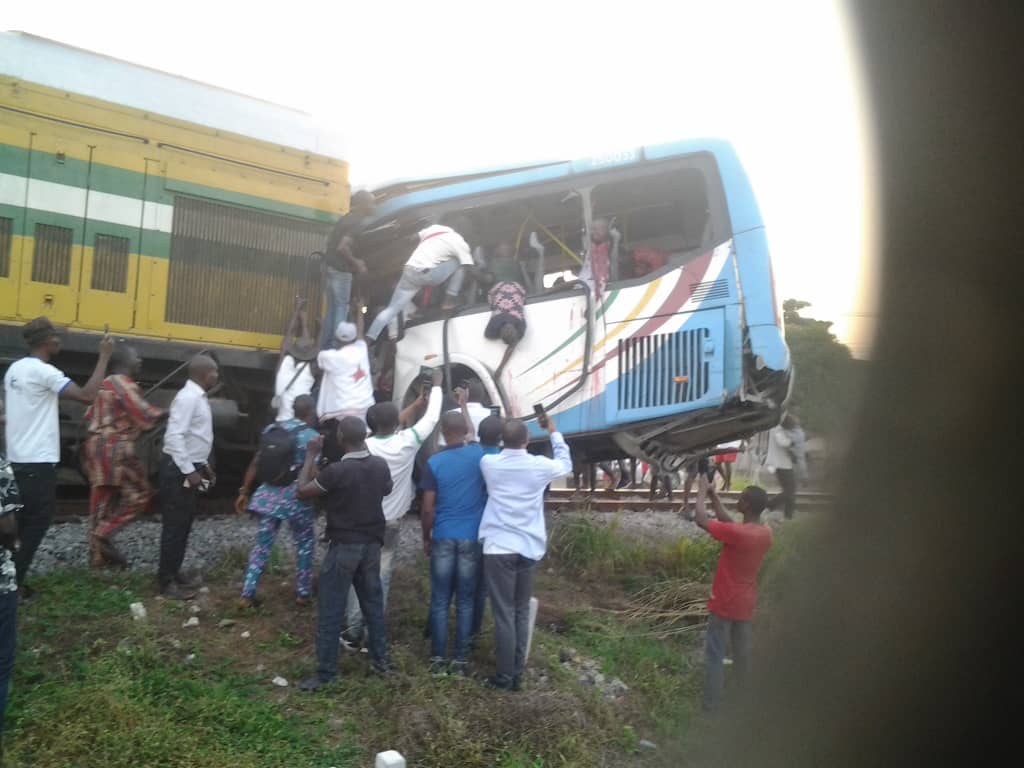 Photos Of Ongoing Rescue At Train And BRT Bus Accident Scene In Ikeja As Two Died Several Injured