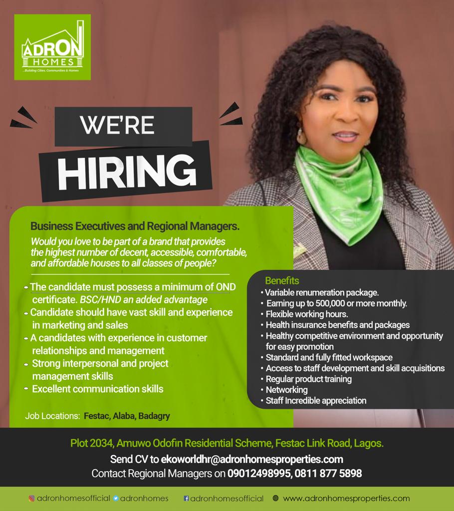 Recruitment: Apply For Adron Homes And Properties Job Vacancy