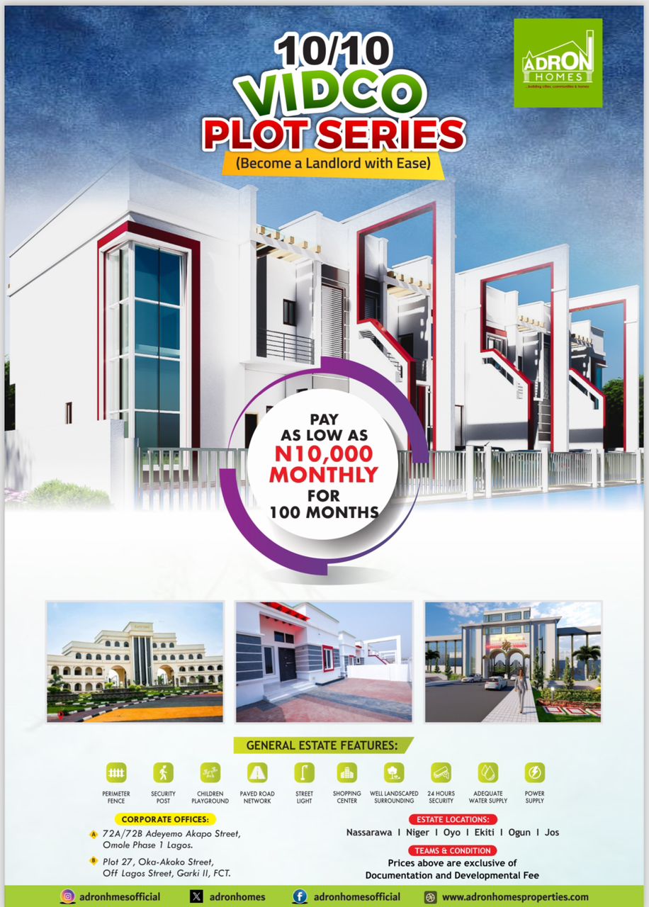 Adron Homes Vidco Plot Series: A Land Purchase Payment Plan Of 10,000 Monthly