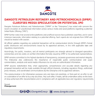 (DPRP) CLARIFIES MEDIA SPECULATION ON POTENTIAL IPO