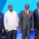 L-R: President/CE, Dangote Industries Limited, Aliko Dangote; President of Uganda, H.E. Yoweri Museveni; President of Kenya, H.E. William Ruto, and CEO of the Africa Finance Corporation, Samaila Zubairu, at The Africa We Build Summit in Nairobi, Kenya, on Thursday.